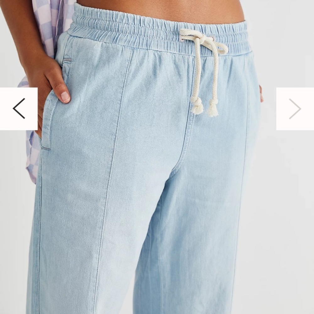 Free People Light Blue Wide-Leg Drawstring Pants - Picture 4 of 7